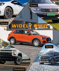 Image showing various cars on different terrains labeled as gravel, grass, pavement, and snow, highlighting versatile use.