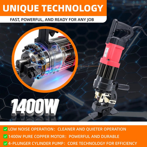 Beefy 22 Ton Electric Hydraulic Hole Puncher With 1400W Copper Motor, emphasizing unique technology and power features