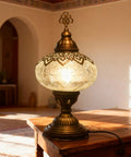Cracked Clear Moroccan Mosaic Table Lamp With Handmade Turkish Glass Light Bulb Included Boho Chic Bedside And Living Room Accent Lamp