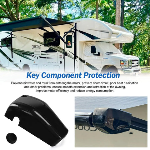 Right Side RV Awning Motor End Cap Front Cover For Solera And Lippert Components, Black Replacement Part For Solera Awnings, Durable And Easy Install on RV awning