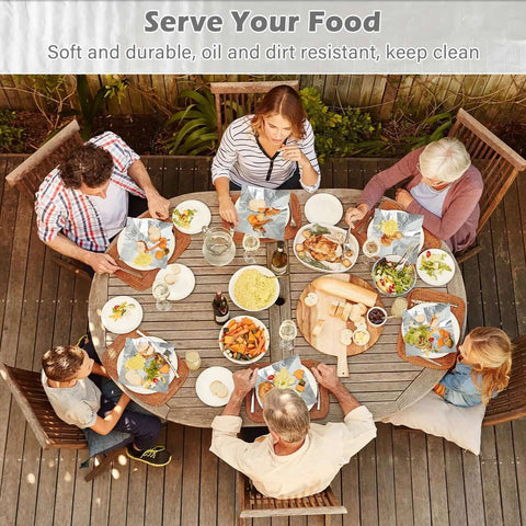 Family using Insulated Foil Wrap Sheets 12x12 Pre Cut Greaseproof And Waterproof for sandwiches at outdoor dining table