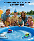 Family enjoying Dual RC Boat Battle Pack For Kids 8 To 12 With LED Lights in backyard inflatable pool, summer gift idea
