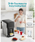 Effortless Countertop Water Dispenser And Rapid Ice Maker Cranking Out 35 Pounds Daily With Fresh Ice Cubes And Crushed Cut For Cold Water On Tap Perfect For Home Kitchen Or Party Prep showcased with drinks and ice variety.