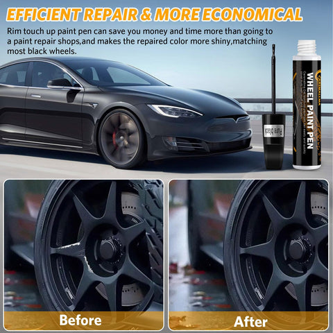 Black Rim Touch Up Paint Kit For Wheels 2 In 1 Wheel Paint For Rims Scratch Repair Pen Set Curb Rash Fix kit with before and after effects