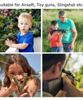 Children and adults using toy guns and slingshot for target practice, compatible with Auto Reset Steel Target For Plinking And Shooting Practice