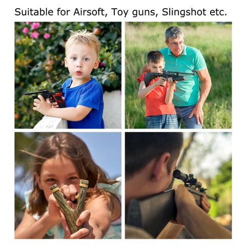 Children and adults using toy guns and slingshot for target practice, compatible with Auto Reset Steel Target For Plinking And Shooting Practice