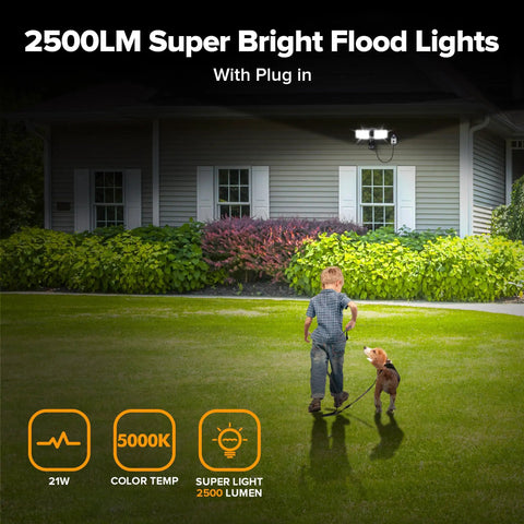 Plug In Motion Sensor Outdoor Light With 2500 Lumen Daylight Output, IP65 Waterproof Dual Head Fixture For Garages And Patios. Zero Hassle Wiring Brings Hella Bright Security Illumination Exactly Where You Need It.