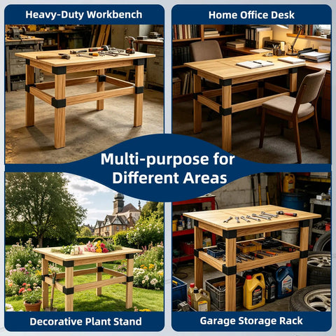 Heavy Duty Workbench Bracket Kit Four Piece Three Way Right Angle Steel Braces For 2x4 Lumber Includes Forty Eight Mounting Screws build in workbench, desk, plant stand, and garage rack
