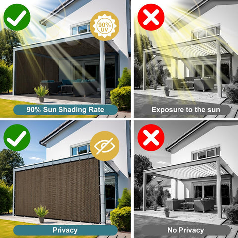 Custom 90 Percent Sun Shade Cloth With Grommets 8 By 12 Foot Pergola Shade Cover comparison of shade and privacy effects
