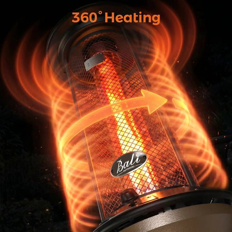 Gas Patio Heater With Wheels, Floor Standing Outdoor Heater With Round Dancing Flame And Glass Tube, 360-degree heating