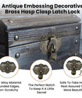 Old School Vintage Hasp And Padlock Set Bronze Zinc Alloy Decorative Latch Kit For Antique Jewelry Boxes Tool Chests And Rugged Suitcases Featuring Bear Shaped Tumbler on wooden box