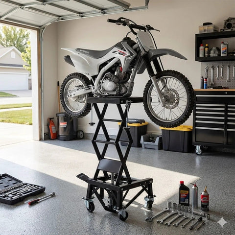 Heavy Duty Hydraulic Motorcycle Lift Table With 300 Lb Foot Step Lever Wide Rolling Platform Non Slip Surface Mean Garage Rig For Dirt Bikes Cruisers Atv Riders Tune Ups And Detailed Repairs At Home