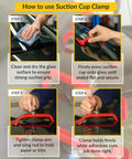 Step-by-step instructions on using Hands Free Suck N Clamp Adjustable Cup Clamps for windshield repair