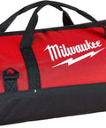 Red and black Canvas Tool Bag With Strap, Heavy Duty Jobsite Gear Organizer, 23x12x12 Inch, with reinforced handles and bottom