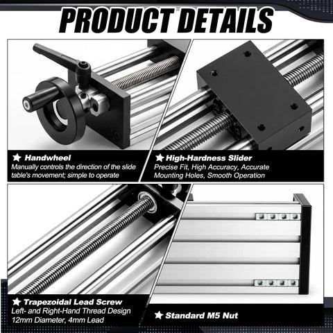 200mm Travel Manual Linear Stage With Locking Handwheel For Do It Yourself CNC And Laser Modules Precision Pro Grade Trapezoidal Lead Screw Industrial Linear Bearings And Rails For Accurate Motion Control, aluminum