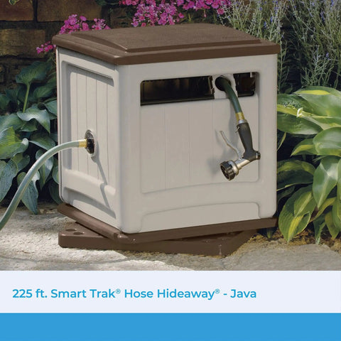 Swivel Hideaway Hose Reel With Crank Handle And Hose Guide 225 Ft Capacity Mocha Taupe Finish for large yards; outdoor view