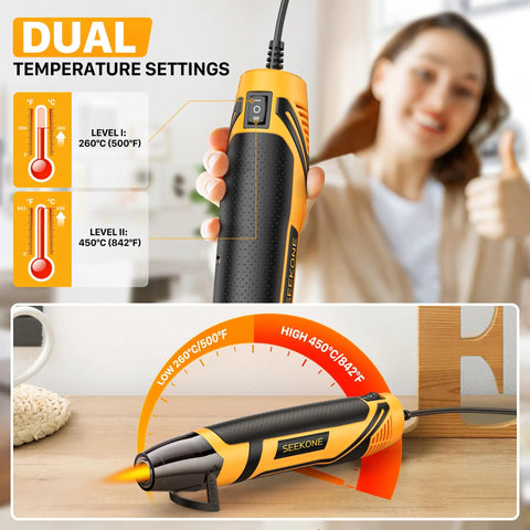 Dope Mini Heat Gun With Dual Temperature 500F And 842F for crafting, vinyl wrap, shrink tubing, features dual temperature settings.
