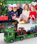 Large Flatbed Semi Truck Toy With Two Tractors Friction Powered Farm Transport Vehicle With Light And Sound 25.6 Inch.