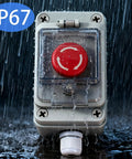 Emergency Stop Button 10A 660V 1NO 1NC IP67 Waterproof Push Lock Switch For Industrial Machinery in rain environment
