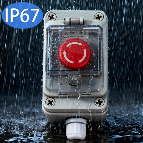 Emergency Stop Button 10A 660V 1NO 1NC IP67 Waterproof Push Lock Switch For Industrial Machinery in rain environment
