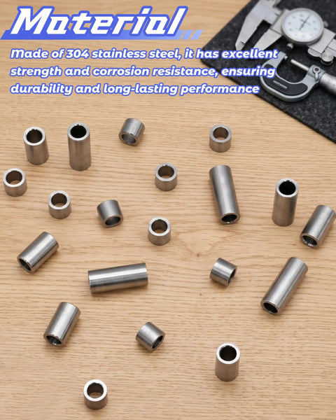 Beefy Stainless Steel Spacer Bushing Kit All In One 3 Size Set M8 Unthreaded Spacer Sleeves 8x12x10mm on wood table