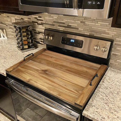Noodle Board Stove Cover With Handles Adds Extra Counter Space For Electric And Gas Stovetops Acacia Wood Kitchen Organizer For Small Apartments RVs Tiny Kitchens Keeps Stove Clean And Ready For Use