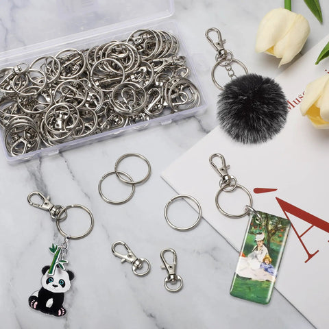 50 Piece Keychain Making Kit With Lobster Claw Clasps And Key Rings For DIY Keychains Jewelry And Lanyards displayed on marble surface