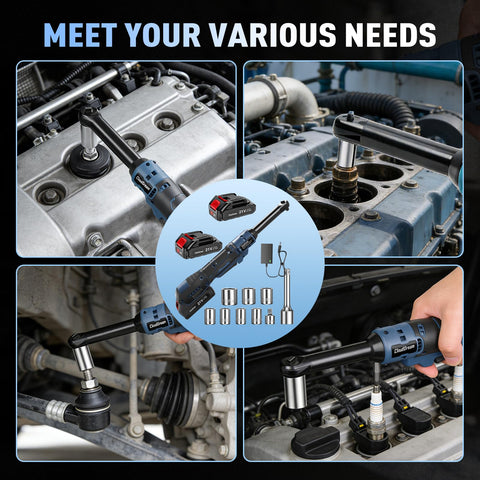Three Eighths Inch Cordless Electric Ratchet Wrench For Auto Repair With 60 Nm Torque Beefed-Up Extended Kit in various uses