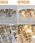 Cool Low Profile Boho Ceiling Fan With Light And Remote Control, Crystal Cage Design, Modern Flush Mount, Light on and off view