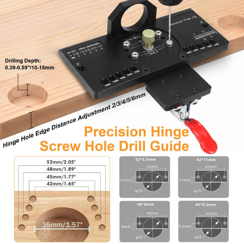 Pro Grade All Metal Concealed Hinge Jig With Quick Clamp And Dust Vacuum Adapter For 35mm Cabinet Door Hinges Drill Jig For Woodworking And Cabinet Mounting Tool