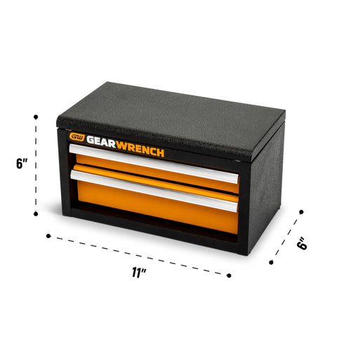 11 Inch Two Drawer Mini Toolbox Built Damn Tough From Heavy Gauge Steel With Patented Hang Hook Mounts To Roller Cabinets Smoothly And Keeps Your Go-To Hand Tools Locked And Loaded On Any Workbench