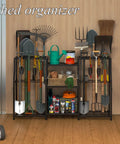 Three Tier Garden Tool Organizer Rack Heavy Duty Utility Stand With Shelves Slots Baskets And Hooks in garage setup