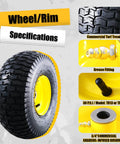 15x6.00-6 Tubeless Lawn Mower Tire And Wheel Assembly Front Replacement For John Deere And Other Riding Mowers Four Ply Pneumatic Three Inch Offset Hub Three Quarter Inch Bearings Two Piece Set Not For Highway Use 700 Lb Load Capacity with commercial turf tread, grease fitting, and 3/4" commercial grade-influenced bushings.