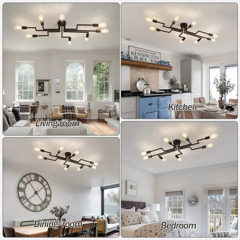 8 Light Sputnik Ceiling Light Fixture Semi Flush Mount Chandelier For Farmhouse Dining Room Living Room Bedroom Kitchen Sleek Modern Lighting E26 LED Compatible Bulbs Not Included