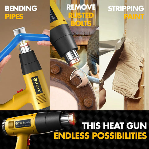 Heavy Duty 1800W Heat Gun Kit With LCD Display And Overload Protection 212F To 1112F Adjustable Temperature shown for bending pipes