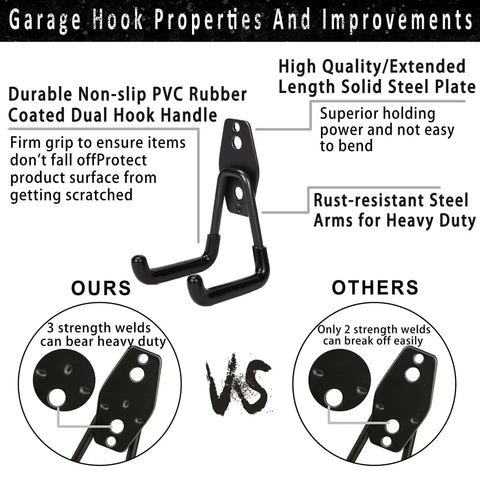 Comparison of Beefy Steel Garage Storage Hooks Pack Of 16 With Anti Slip Coating And Reinforced Plates For Durable Wall Mounting Hangers
