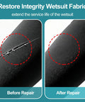 Heavy Duty Wetsuit Repair Glue And Waterproof Sealant For Dive Gear Upkeep used on neoprene seam before and after repair.