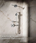 Statement Round Three Function Handshower With Soak And Restore 2.5 GPM Polished Chrome in modern marble shower