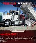 Power Take Off PTO Hoist Control Valve With Air Shift And Light Switch, compatible with dump trucks, shown beside truck.