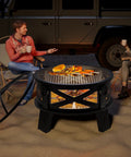 Heavy Duty Portable 26 Inch Steel Fire Pit With Grill Grate And Spark Screen, 360 Degree Airflow Boost For Less Smoke And Bigger Flames