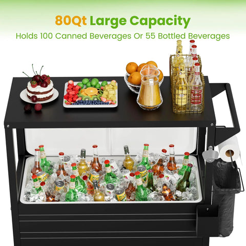 80 Qt Rolling Ice Chest With Tabletop Cooler Cart On Wheels For Patio And Outdoor Kitchen Prep Station Drink Cooler
