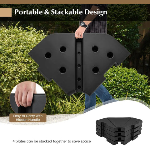 Person holding black Heavy Duty Cantilever Umbrella Base Set With 4-Piece Hexagonal Water And Sand Fillable Plates