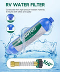 RV Water Filter With Flexible Hose Protector Keeps Water Tasting Fresh For RV Life By Cutting Chlorine Odor Rust And Sediment