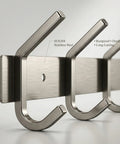 Wall Mounted Coat Rack With 17 Inch Stainless Steel Rail And Six Heavy Duty Double Coat Hooks In Brushed Nickel Finish close-up view