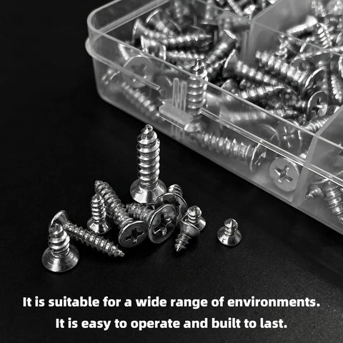 525 Piece Self Tapping Screws Set M3 M4 M5 Phillips Flat Head Wood Screws in clear box