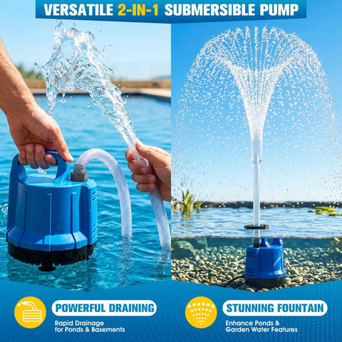 2 In 1 Pond Filter With Pump And Fountain Lights For Koi Ponds Includes Auto Water Sensor And 16 Ft Hose Dark Blue in action