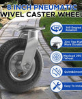 8 Inch Pneumatic Swivel Caster Wheels With Zinc Top Plate And 360 Degree Rotation For Cart Dolly Trolley Workbench And Wagon