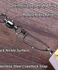 20 Pack Ball Bearing Swivels With Snaps For Fishing Tackle Premium Heavy Duty Saltwater Freshwater Gear Coastlock Barrel Swivels Leader Connectors Downrigger Planer Release Clips 49Lb black nickel swivel with snap, brass body, stainless steel rings