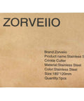 Front view of Zorveiio stainless steel crinkle cutter packaging box; size 185x120mm, 1pc.