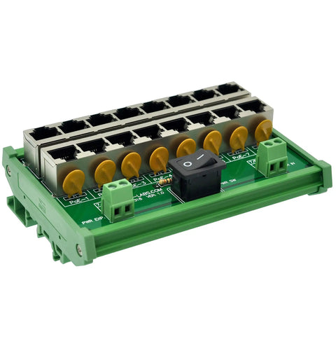 DIN Rail 8 Port Passive PoE Injector Module With RJ45 Power Over Ethernet For APs, Cams, And VoIP Phones, Individual 1.1A 72V Fuses
